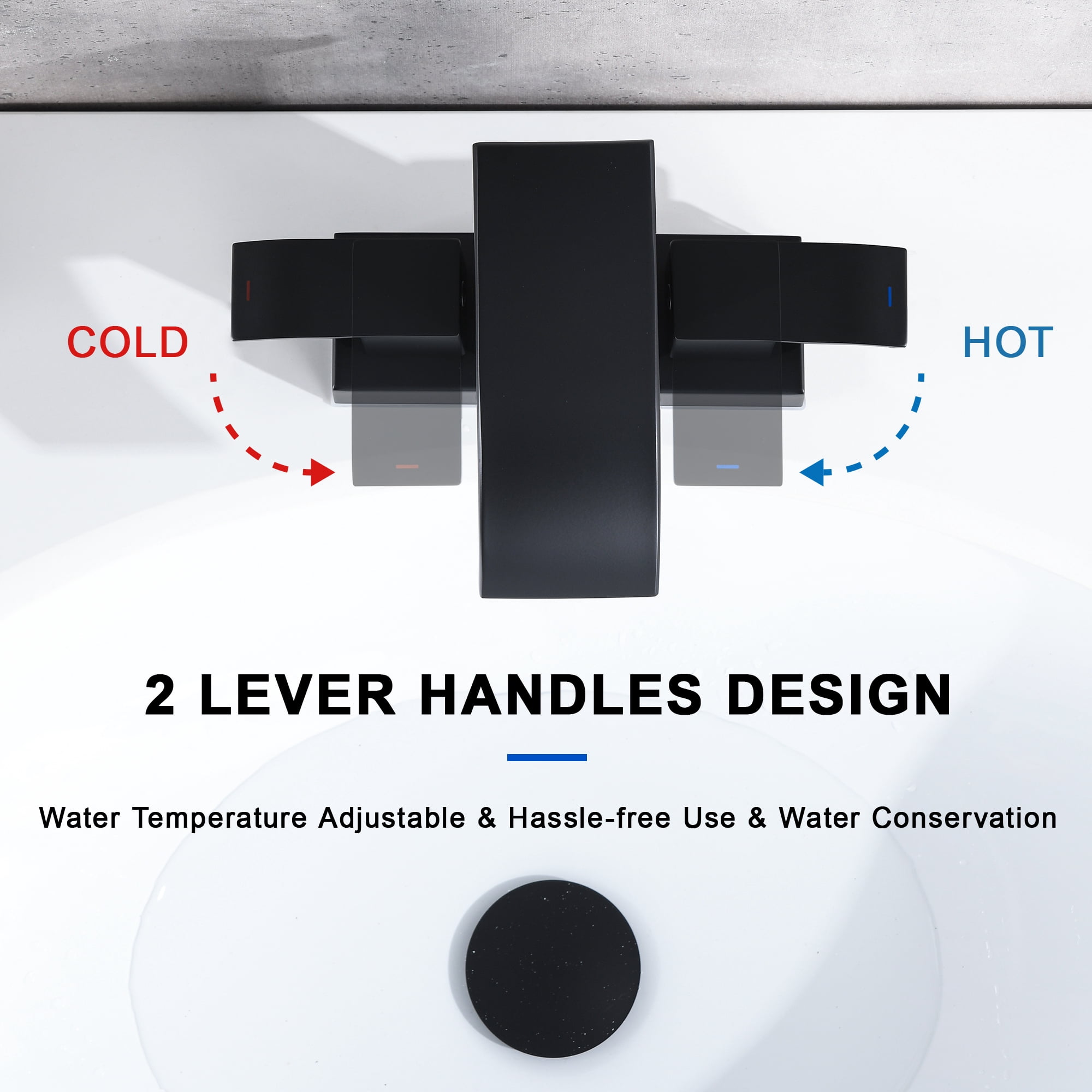 Waterfall Bathroom Faucet - 2 Handle 4 Inch Centerset Faucet for Lavatory Bathroom Sink, with cUPC Faucet Supply Line Hoses for Bathroom Restroom Vanity Lavatory, Matter Black