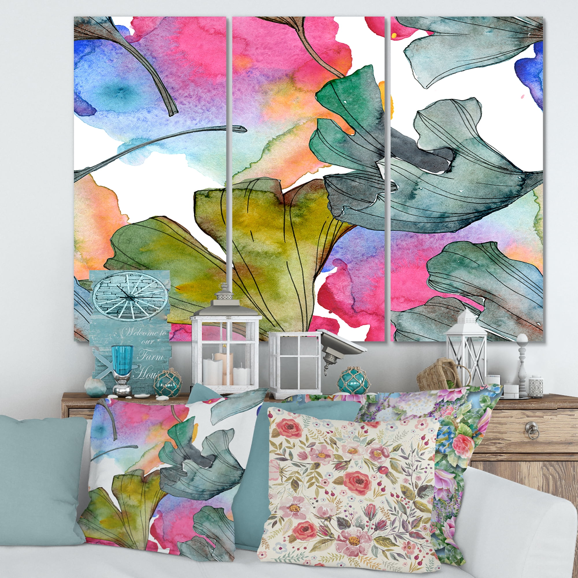 Designart ' Abstract Ginkgo Biloba Leaf Foliage ' Traditional Canvas Wall Art Print
