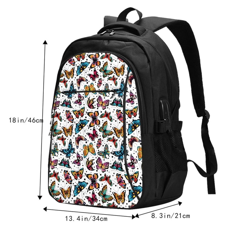 Salouo Cute Butterfly Pattern Extra Large Travel Laptop,Backpack with USB  Charging Port College Backpack Business Work Bag Casual Daypack Fits for  Men ...