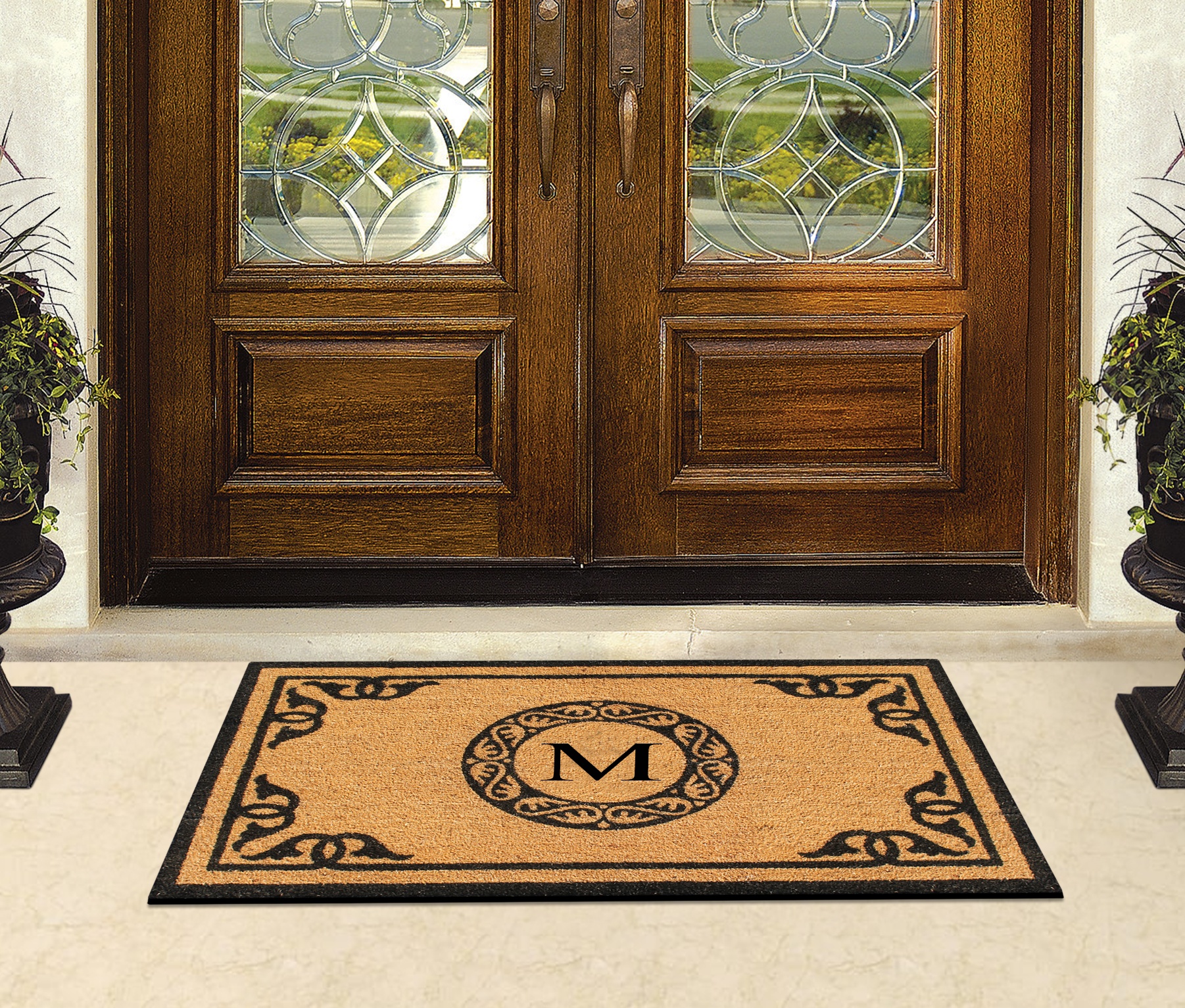 A1HC First Impression Hand Crafted by Artisans Geneva Monogrammed Entry Doormat For Outdoor Entrance Front Door Mat, 30"X48"