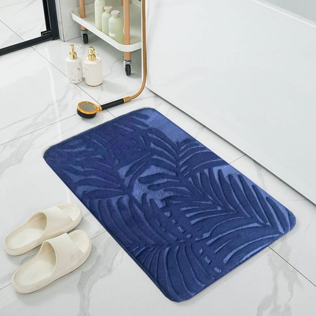 Namzi Luxury Bathroom Rug Mat, Extra Soft and Absorbent Microfiber Bath Rugs, Non-Slip Plush Shaggy Bath Carpet,High density sponge (dark blue)