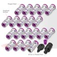 thumbnail image 3 of AJP Distributors Godsnow JDM Universal Open Ended Lug Nuts M12 X 1.5MM Thread Pitch Tuner Wheels Rims 20-Pieces Set + Locking Keys Kit Forged Steel Anodized Chrome Body Purple Trim, 3 of 4