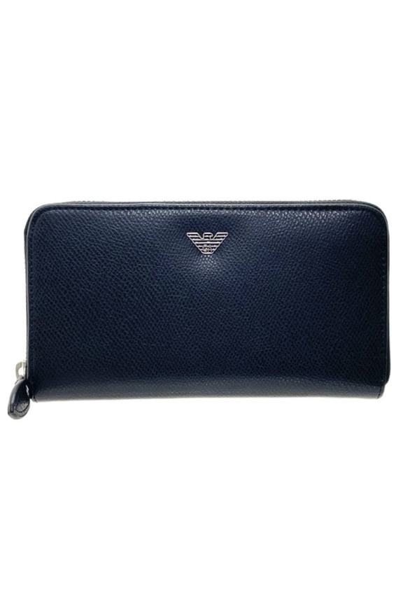 Pre-Owned Emporio Armani Eagle Zip Around Long Wallet in Black Leather (YEME49 YAQ2E)... (Good)
