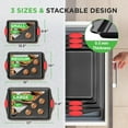 thumbnail image 2 of NutriChef 3-Piece Nonstick Baking Pan Set – Premium Steel Oven Bakeware with Red Silicone Handles, Heavy-Duty Commercial Grade Non-Stick Pans for Cookies, Cakes & Roasting – Easy to Clean Kitchen Set, 2 of 4