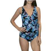 Carole Hochman Women's One Piece Swimsuit UPF 50 (Blue Floral, Medium)