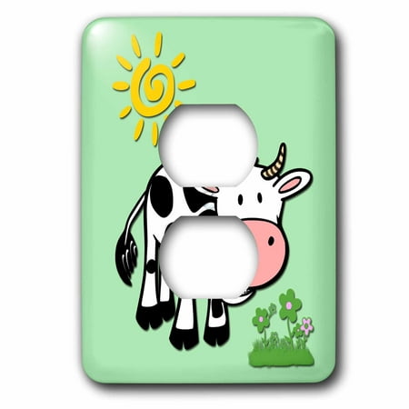 3dRose Cute cow. Light lime. Kids decor. Popular print. Best seller. - 2 Plug Outlet (Best Rawl Plugs For Plasterboard)