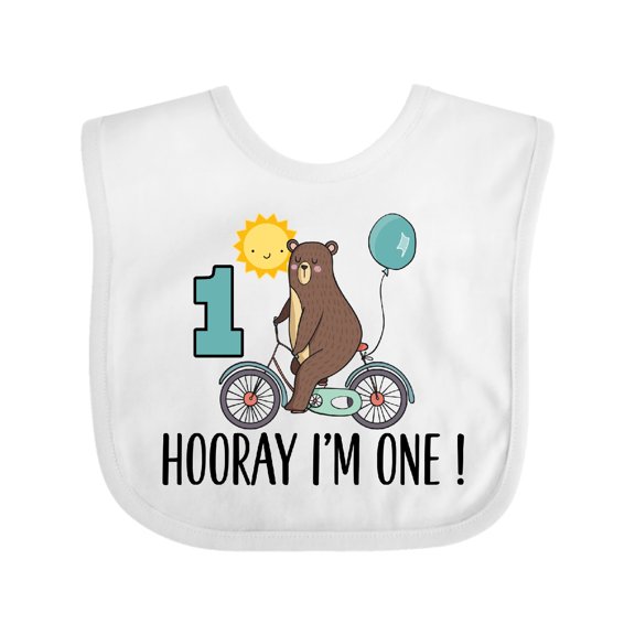 Inktastic 1st Birthday Bear on Bicycle 1 Year Old Boys or Girls Baby Bib