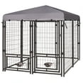 thumbnail image 3 of VEIKOUS Outdoor Dog Kennel, Metal Large Dog Crates w/Canopy & 2 Rotating Feeding Doors, 4.5' x 4.5' x 4.8', 3 of 8