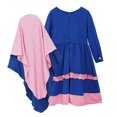 thumbnail image 3 of Odeerbi Toddler Girls Ruffle Muslim Dress with Hijab Bow Patchwork Cotton One-Piece Islamic Prayer Dress Solid Color Long Sleeve Dress with Headscarf Set Toddler Girls Clothes, 3 of 8