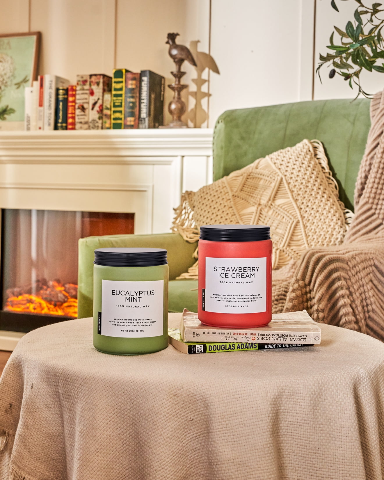 M&SENSE Eucalyptus Mint Scented Candle, 19.4oz Natural Soy Jar Candles for Home, Large 2 Wick, Up to 110 Hours Burn time, Natural Organic Fragrance