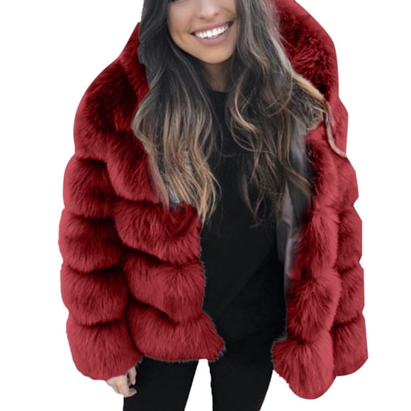 Kcodviy Women Faux Mink Winter Fleece Jackets with Hood for Women Hooded New Faux Jacket Light Jacket Women Warm Thick Outerwear Jacket