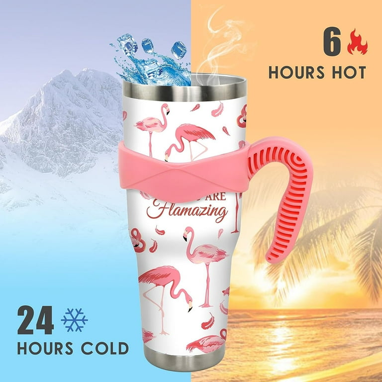  40 oz Tumbler with Handle and Straw 40oz Pink Flamingo Cup  Insulated Coffee Travel Mug Spill Proof Leak Proof 40 ounce Stainless Steel  Slim 40 oz tumbler with handle and Lid 