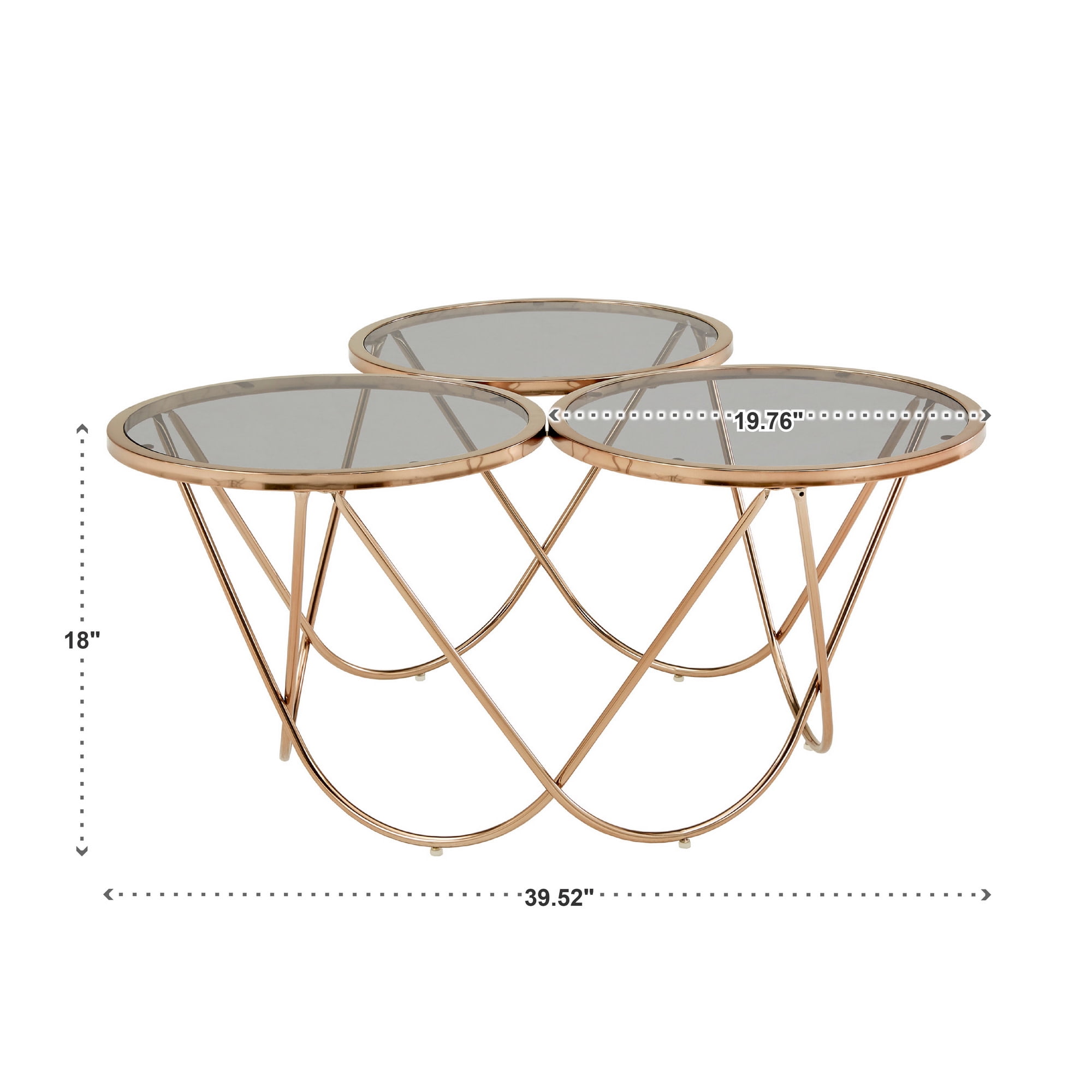 Weston Home Enschede Champagne Gold Finish Metal Coffee Table with Smoked Glass Top