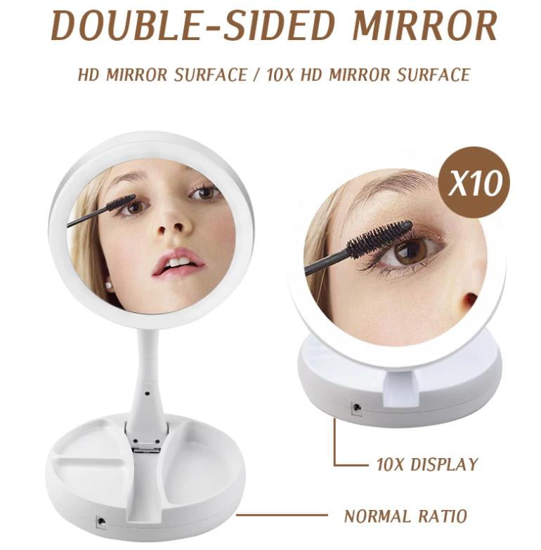 Mirror LED Lights,Portable Batteries or USB Rechargeable 10X Makeup Mirror,360 Rotation for Makeup Shaving Travel By TWSOUL - Walmart.com