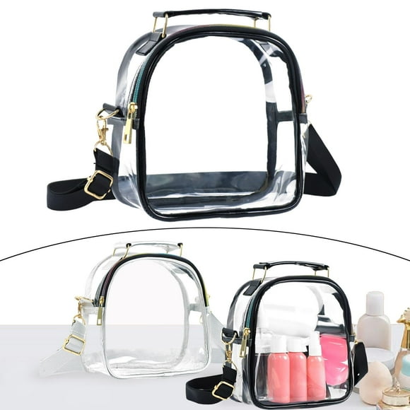 Bolso bandolera transparente para mujer, bolso bandolera para exteriores, portátil, impermeable, neceser, neceser para niños, juguetes, maquillaje, Negro