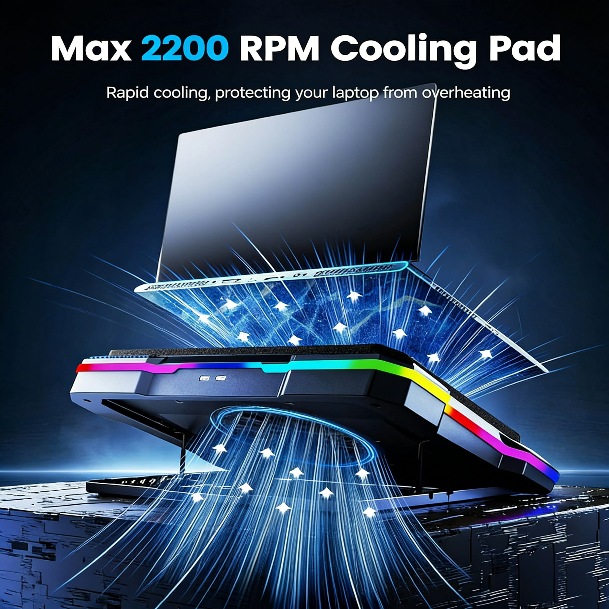Marvo Gaming Laptop Cooling Pad, 5.5 Inch Fan for Heat Dissipation, 7-Level Height Adjustment, 2 USB Ports with Phone Stand for 14-19 Inch Laptops