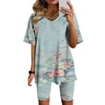 thumbnail image 2 of Blusas para Mujeres Casual Cuello en V Impresión de Manga Corta Blusa Y Pantalones Cortos Dos Piezas Pantalones Conjunto, 2 of 4