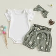 thumbnail image 6 of CAUYDY Toddler Girl Clothes Newborn Summer Fly Sleeve Romper & Cartoon Print Shorts & Bow Headband 3-Piece Set Outfit for Baby Infant Girls 6 9 12 18 Months (Sizes 6-12 Months,P5-Black), 6 of 7