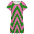 thumbnail image 3 of Pink Green Zig Zag Pattern Short Sleeve Dress Women Summer Evening Dresses Ladies Sundress, 3 of 7