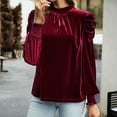 thumbnail image 6 of Spring Tops for Women Homenesgenics Clothes under $5.00 Ladies Fashion Solid Color Long Sleeve Round Neck Frenulum Shirt Woman Velvet/Red M, 6 of 9