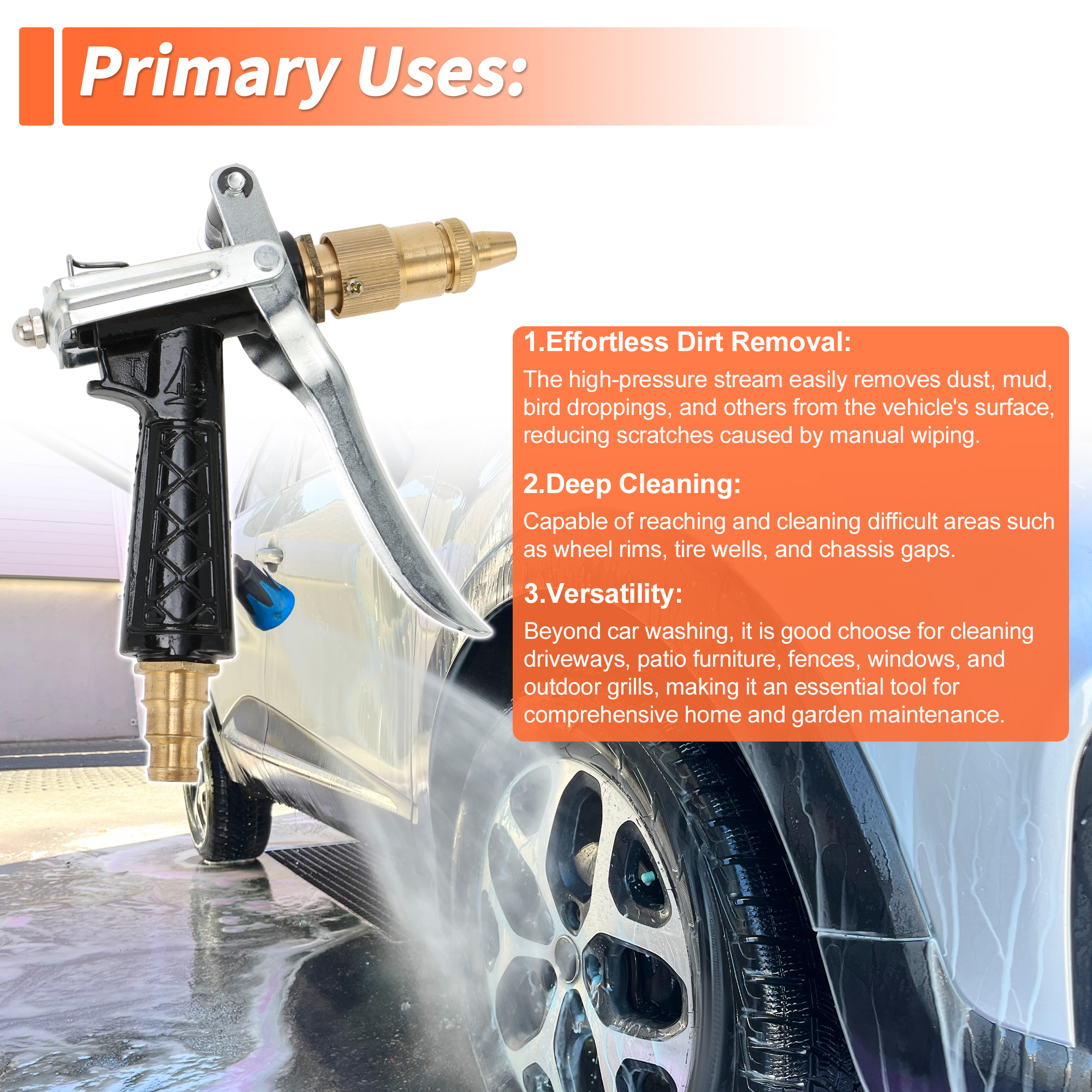 Unique Bargains Heavy Duty Water Hose Nozzle High Pressure Car Garden Hose Nozzle Adjustable Hand Sprayer for Gardening Vehicle Iron Copper Black 1 Pc