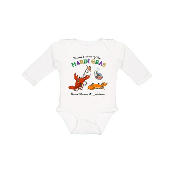 Inktastic There's No Party Like Mardi Gras With Partying Seafood Boys or Girls Long Sleeve Baby Bodysuit
