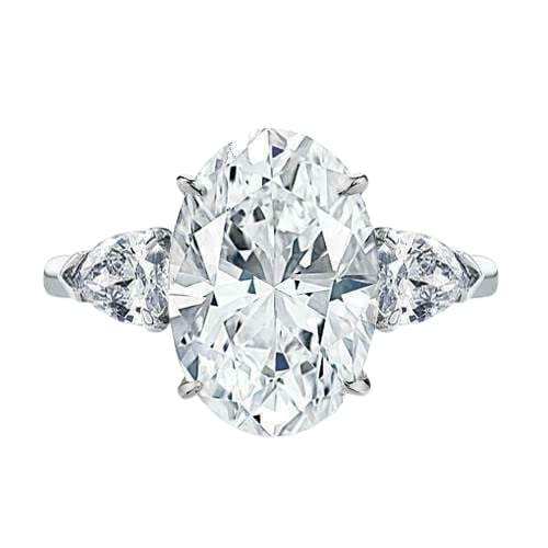 HeartsAndYou 2.4ct Oval Cut Moissanite Three Stone Engagement Ring for Women 18k White Gold over Silver