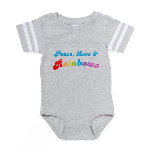 CafePress - Bl_Peace Love Rainbows - Cute Infant Baby Football Bodysuit