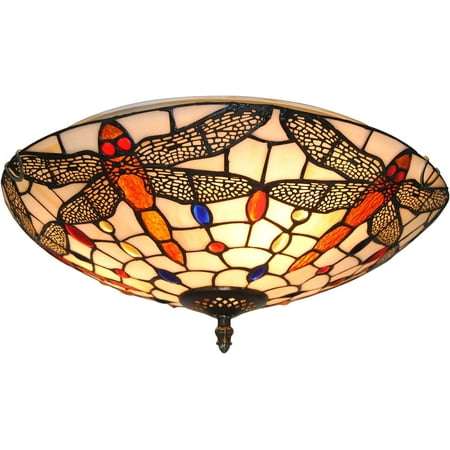 

Miumaeov Multi-Color Ceiling Light Tiffany Stained Glass Bowl Shade 3-Light Chandelier
