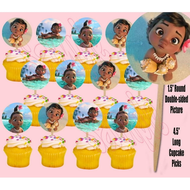 Party Over Here Baby Moana Hawaiian Movie Double Sided Cupcake Picks Cake Toppers 12 Pcs Walmart Com Walmart Com