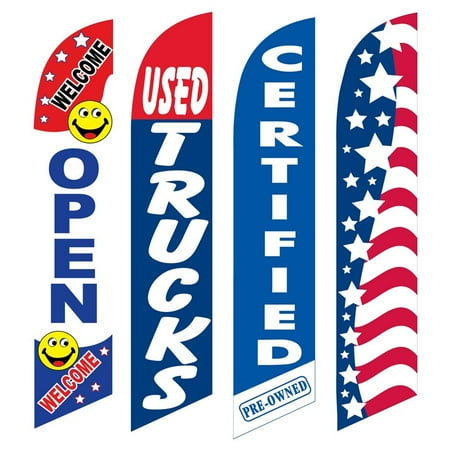 4 Advertising Swooper Flags Welcome Open Used Trucks Certified Pre Owned Patriotic