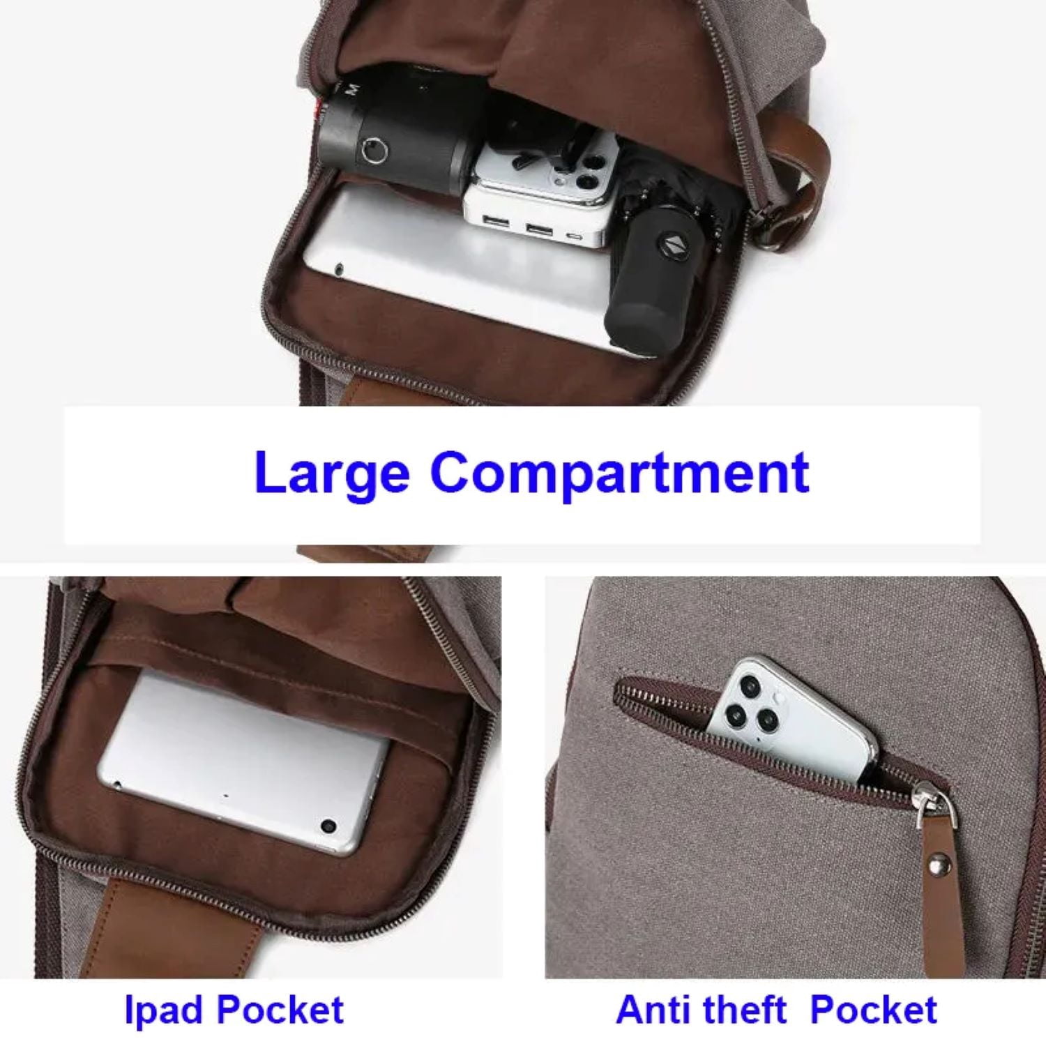 Sling Bag for Men & Women Canvas Crossbody Bag Outdoor Travel Hiking Backpack