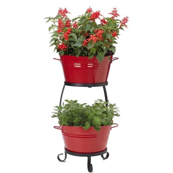 Houston International Trading 8021E XR Enameled Raised Planter with Iron Stand, Red