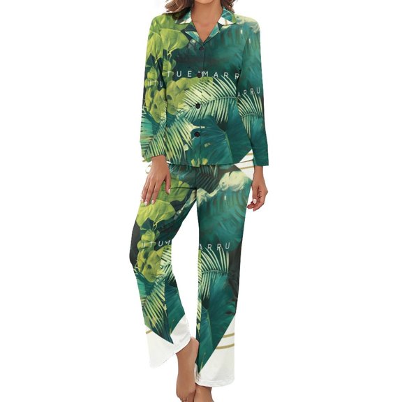 Plant Geometry Women's Long Sleeve Flannel Pajama Set Sleepwear S