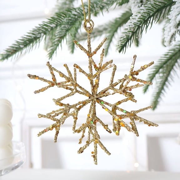 BESTSKY Wrought Iron Three Dimensional Champagne Gold Snowflake Christmas Tree Ornaments Christmas Decorative Pendant Gold 4X0.4 Inch