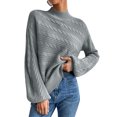 thumbnail image 1 of Suéter con cuello simulado Tejido de cable Color puro Hombro caído Manga larga Suéter de ajuste casual para mujer Gris M, 1 of 6