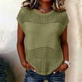 thumbnail image 4 of Favoffer Women's Hollow Out Knitted Sweater Round Neck Short Sleeve Mesh Hole Breathable Pullover Loose Casual Daily Summer Top, 4 of 5