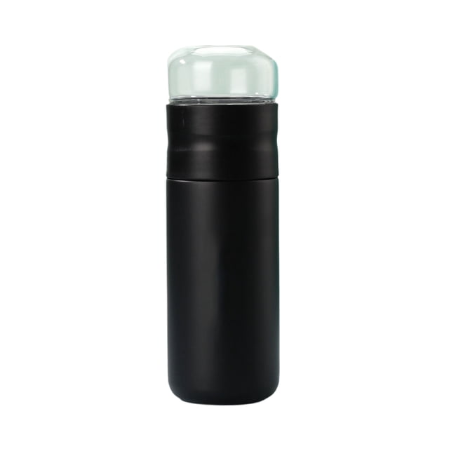 Ounissouiy Elegante cubierta de taza de acero inoxidable con tapa a prueba de fugas y botella con tapa para taza de té con apertura de boca ancha Teteras negro