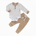 thumbnail image 4 of Infant Newborn Baby Boy Clothes Fall Winter Outfits 0 3 6 9 12 18 24 Months Infant Long Sleeve Stripe Rompers Jogger Pants Sets Infant Boys Clothes,0-3 Months,White, 4 of 4