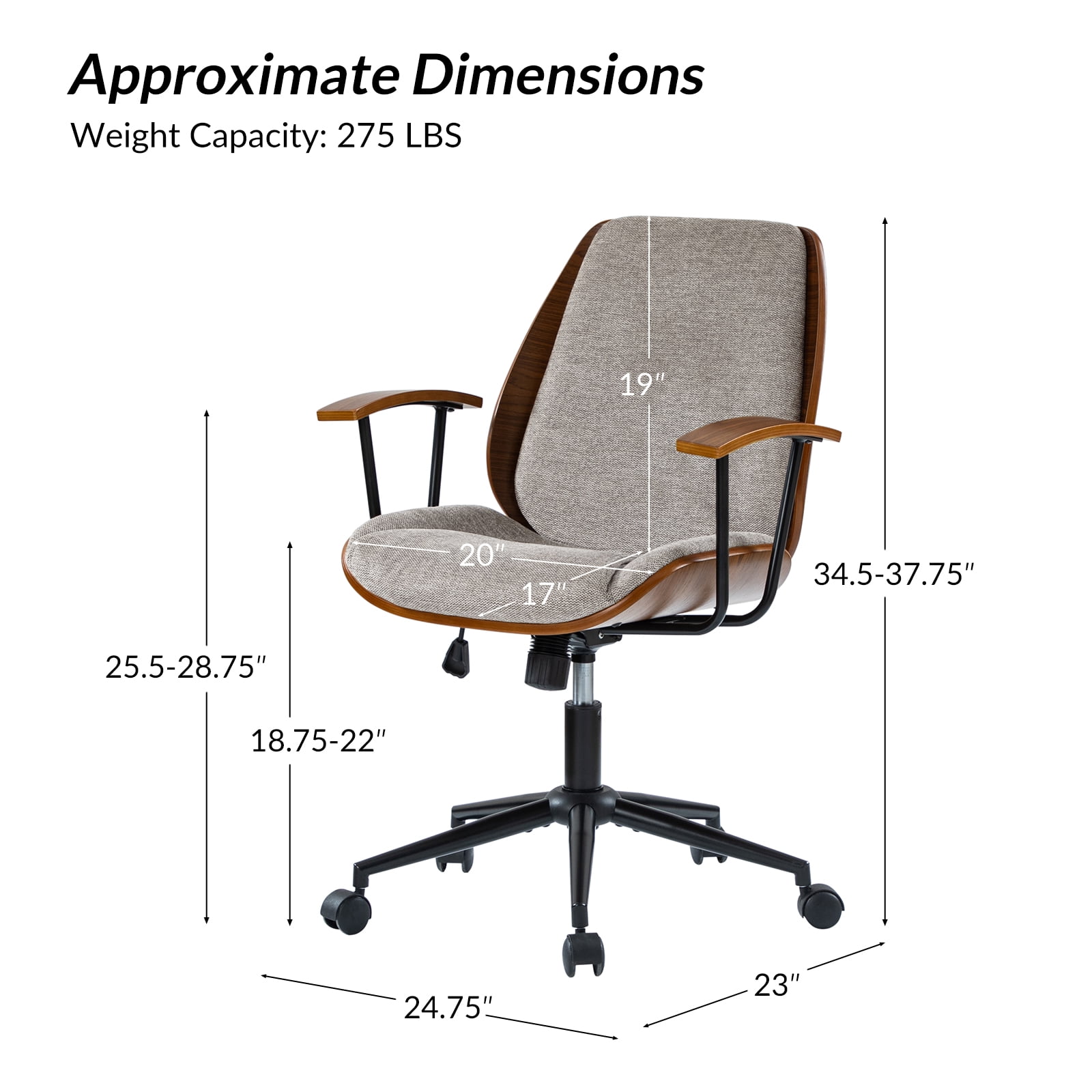 Ergonomic Adjustable Swivel Office Chair with Solid Wood Backrest and Premium Comfort Tan Cushion for Home Workplace