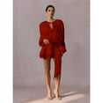 thumbnail image 4 of Elegant Ruffle Short Dress for Women Pleated Lantern Long Sleeve Lace Up Tie Waist Bohemian Beach Dresses Wine Red M, 4 of 8