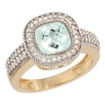 thumbnail image 1 of 14K Yellow Gold Natural Aquamarine Ring Cushion-cut 7x7mm Diamond Accent, size 10, 1 of 1