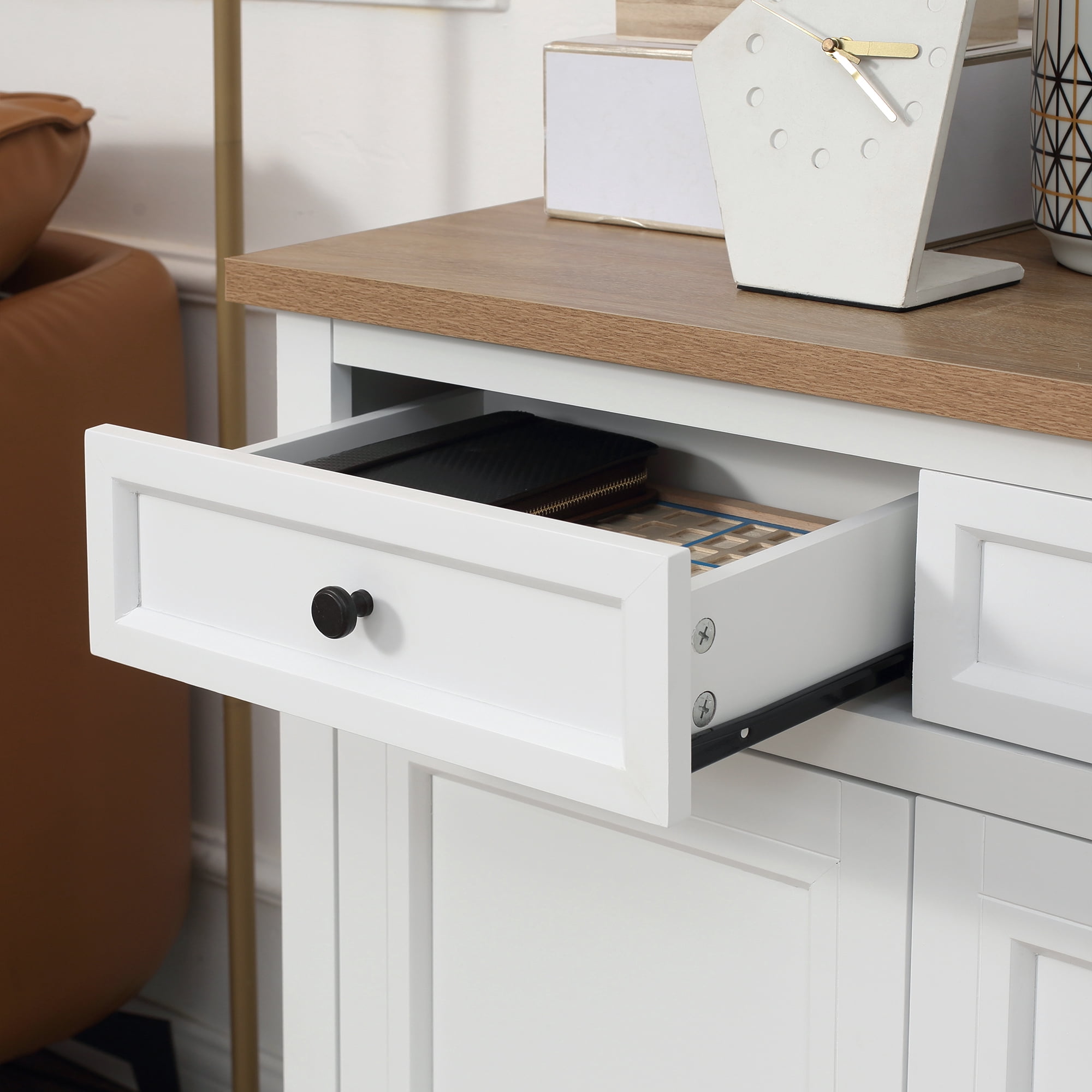 HOQBN Sideboard Buffet Cabinet, Coffee Bar Cabinet with 2 Drawers and Double Door Cupboard for Kitchen, Living Room, Entryway, White