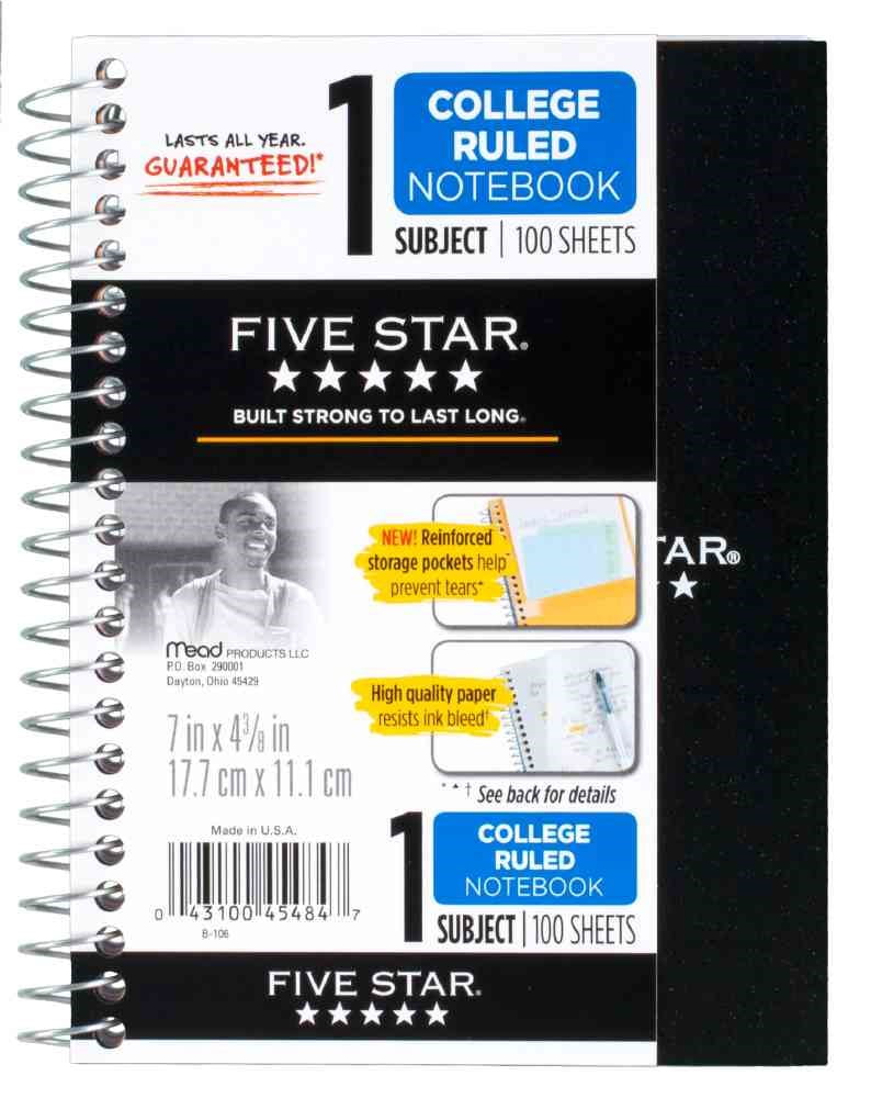 Five Star Personal Wirebound Notebook 100ct CR , Black
