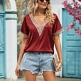 thumbnail image 4 of gakvbuo Womens Tops!Fashion Women's Summer V-Neck Lace Patchwork Short Sleeve Sexy Top Blouse, 4 of 8