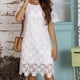 thumbnail image 4 of Puntoco Moda Para Mujer Color Sólido Cuello Redondo Suelto Encaje Empalmado Vestido Hueco Falda Manga Corta Vestido De Cuello Redondo Blanco M,Regalos Para Mujer Joven, 4 of 9