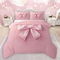 Manfei Cute Bow Girl Full Size Comforter Sets 3-Piece,Dreamy Princess Bedding Comforter Set,Kawaii Ribbon Bow Knot Lightweight Bedding Sets,Luxury Bedroom Decor,Reversible