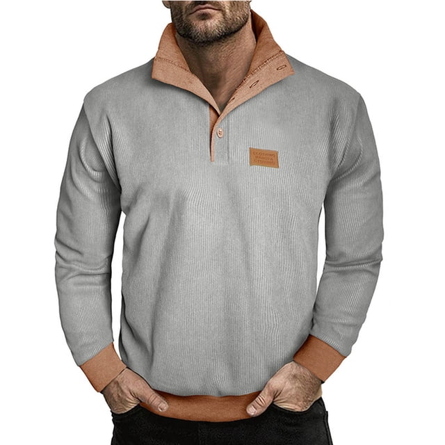 pstuiky camisa de manga larga para hombre, Sudadera con capucha de manga larga con botones sólidos y retazos de moda informal para hombre tops de invierno para hombre m