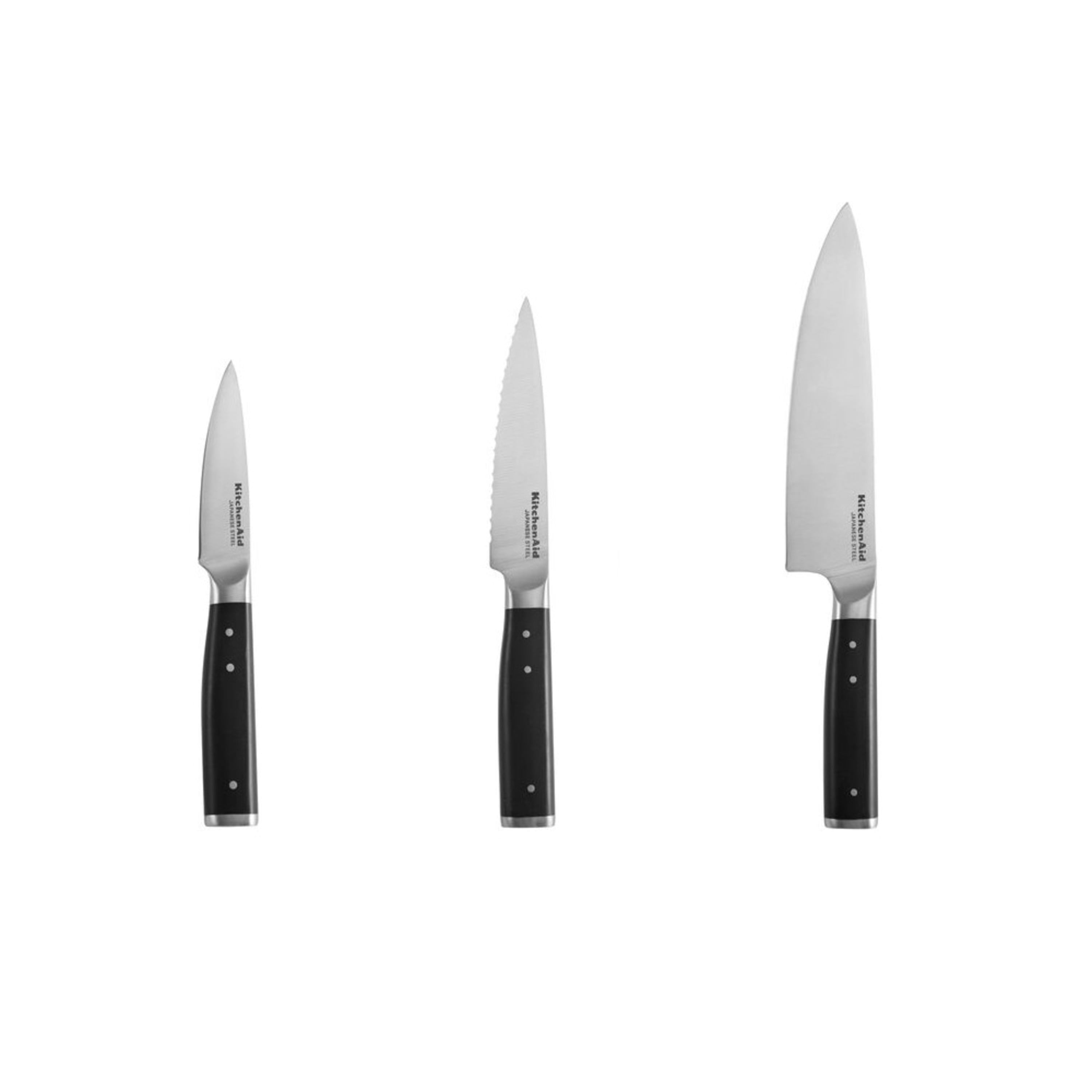 Kitchenaid Gourmet 3-piece Forged Tripe-Riveted Chef Knife Set with Blade Covers, Black