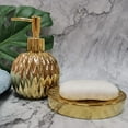 thumbnail image 2 of Ceramics Gold Soap Dispenser for Bathroom, Round Soap Dispenser with Delicate Embossed Rhombus Design (Black), 2 of 14